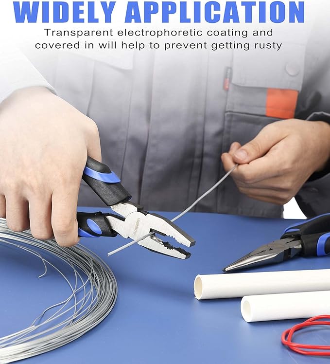 8-Inch Linesman Pliers with Rubber Grip Handle, Portable Home Hand Tools