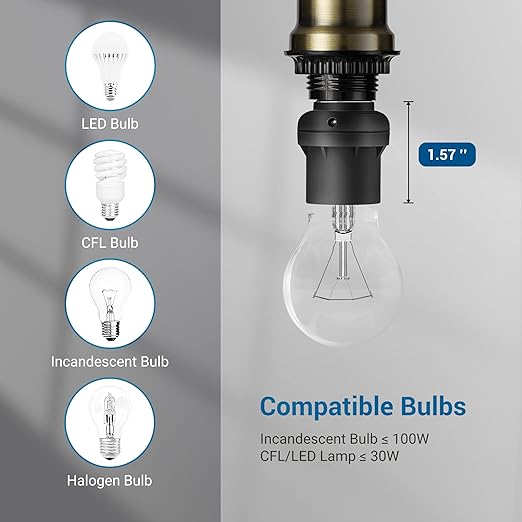 DEWENWILS Light Sensor Socket, E26 E27 Dusk to Dawn Sensor Socket, Light Bulb Socket for Light Fixtures, Compatible with Incandescent/CFL/LED/Halogen Bulbs, 6 Pack, Black, ETL Listed