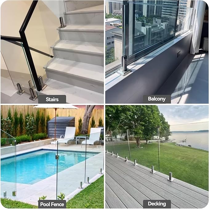 T316 Stainless Steel Glass Railing Clamp,Heavy Duty Glass Railing Spigot,Railing Post Clamp (1, Brush)