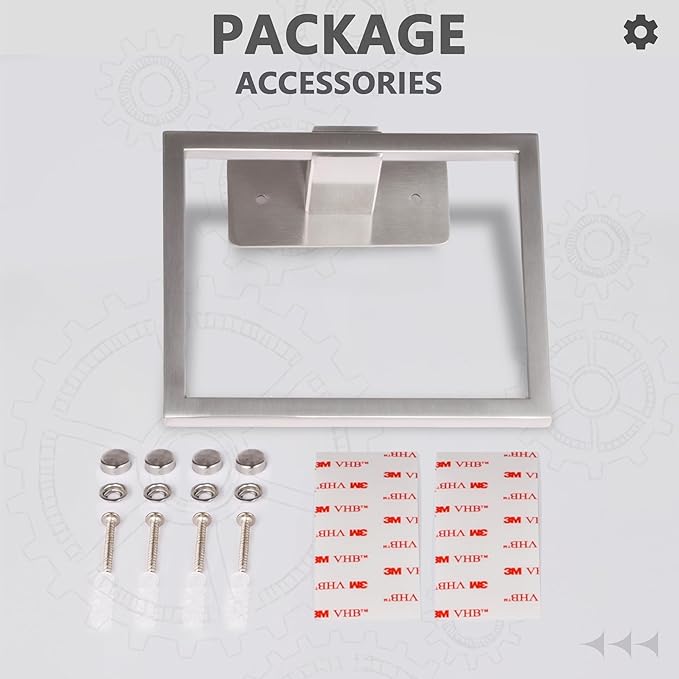 LANC Hand Towel Rings for Bathroom Wall Mount Brushed Finished Square Self Adhesive Hand Towel Holder for Kitchen Towel Holder Lavatory Stainless Steel Contemporary Shower Towel Racks, A8396BN