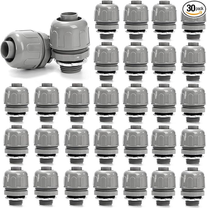 30 Pcs Conduit Connectors, 1/2 Inch PVC Electrical Liquid Tight Connector, 180 Degree Straight NPT Non-Metallic Fitting for Home Kitchen Bathroom Outdoor Tubes Tools Supplies, Grey