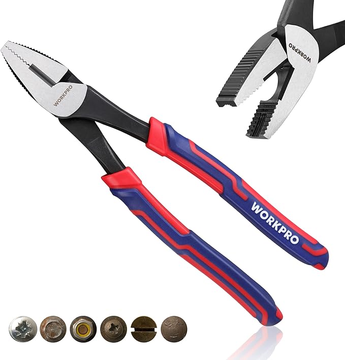 WORKPRO 8" Linesman Screw Extractor Pliers(Combination Pliers) with Unique Non-slip Jaws, Stripped Screw Remover Tool, Lineman Plier for Quickly Removal of Damaged or Rusted Fasteners
