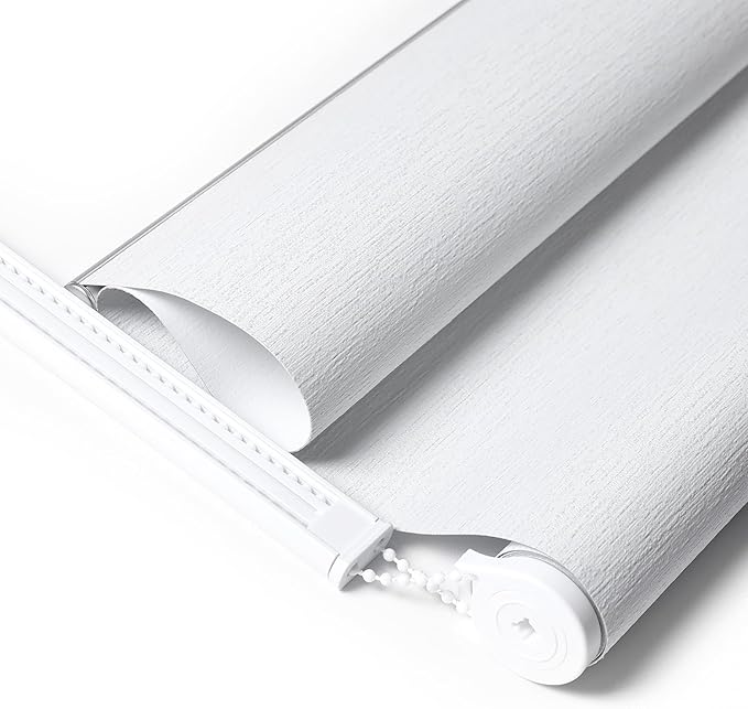 ALLBRIGHT 100% Blackout Roller Blinds Woven Shades with Striped Jacquard, Cordless Window Shades, UV Protection Fabric, Easy-Install for Indoor Home & Office, White Old, 39" W x 72" H