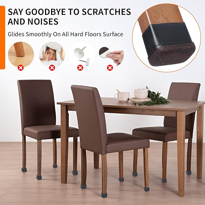 Ezprotekt 8 Pcs Rectangle Black Silicone Chair Leg Floor Protectors with Felt, Rectangle Chair Leg Caps, Furniture Leg Covers Cups for Chair Table Desk (Fit L :1.3-1.7", W: 0.9-1.2")