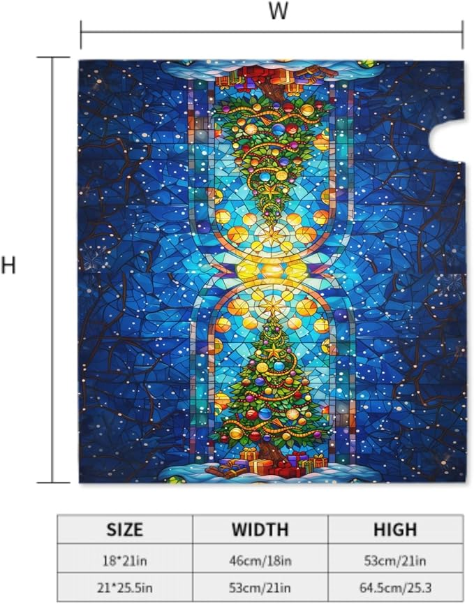 Christmas Tree Stained Glass Blue Winter Mailbox Cover - Magnetic Oversized 25.5 x 21 Holiday Xmas Decorations - Happy New Year Wrap