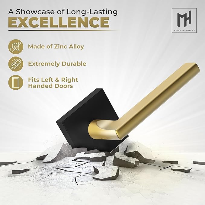 Mega Handles Prime Dummy Lever, Door Handle for Closet or French Doors, Single Side Door Levers, Fits All Standard Door Sizes, Covered Screws Included - Matte Black/Satin Brass (2 Pack) 5"