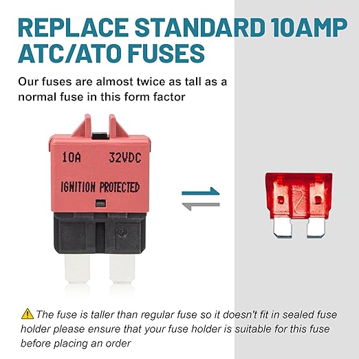 NuIth Manual Reset Mini Fuse Circuit Breakers 10A, E39 Low Profile ATO/ATC Circuit Breaker Blade Fuse 12V-32V DC 10A Re-settable Standard Blade Fuses for Car Truck RV Marine (2PCS-10A)