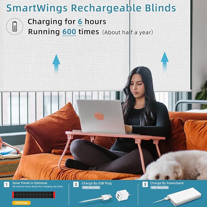 SmartWings Motorized Smart Blinds with Remote, Custom Automatic 100% Blackout Roller Shade Compatible with Alexa/Homekit/Google, Electric Smart Blinds for Indoor Windows, Safari White