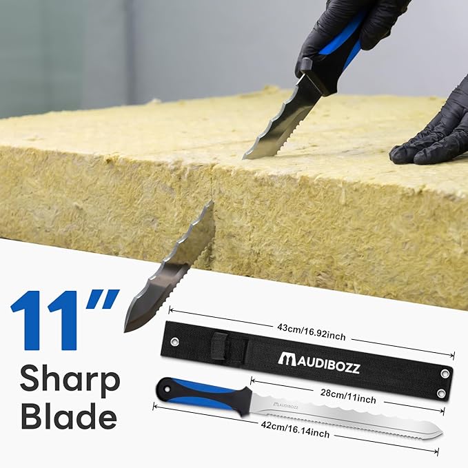 Insulation Knife - Sod Cutter Knife: stainless steel 11.14-Inch sharp blade, double side utility Lawn Repair Saw with Nylon Sheath