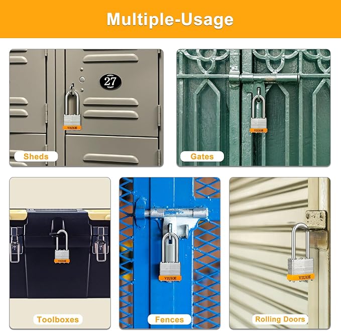 4Pcs Laminated Padlocks with Same Key for Door, Luggage, Gate, Storage, Fence, Cabinet, Garage, Shed, Latch - Weather Resistant