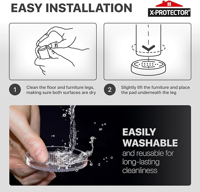 X-Protector Furniture Cups - 4 PCS 2.2" - Non Slip Furniture Pads for Hardwood Floors - Transparent Floor Protectors - Bed Stoppers to Prevent Sliding - Keep Furniture from Sliding on Floor! (Round)