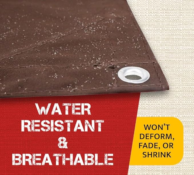 Mytee Products 8' x 10' Dark Brown Canvas Tarp 12oz - Water Resistant & Breathable - Heavy Duty Tarps - Multipurpose Tarpaulin Cover for Camping Tent
