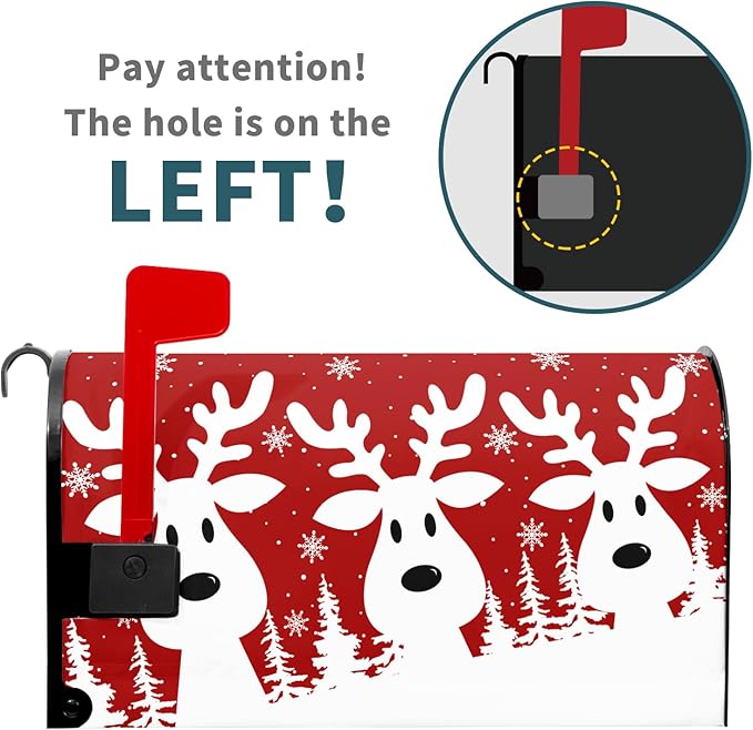 Kawani Merry Christmas Mailbox Cover - Red Deer Snowflake Magnetic Standard Size 21x18 Inch Winter Xmas Holiday Decorative Post Letter Box Cover for Garden Yard Decor