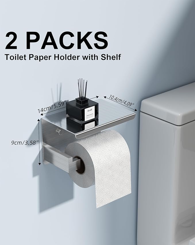 Brushed Nickel Bathroom Hardware Set, 10-Piece Stainless Steel Square Bathroom Towel Rack Set with 2× 24" Towel Bars, 2× TP Holders with Shelves, 2× Rings, 4× Robe Hooks