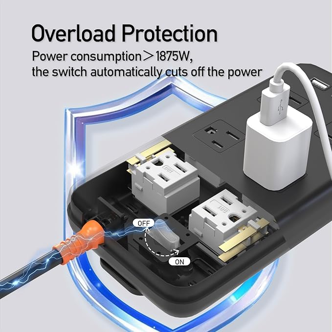 Outdoor Power Strip Weatherproof, KPQ IPX6 Waterproof Surge Protector with 6 Wide Outlets, 2 USB A and 2 USB C, 10FT Heavy Duty Extension Cord for Home, Office, Dorm, Patio, FCC UL Listed