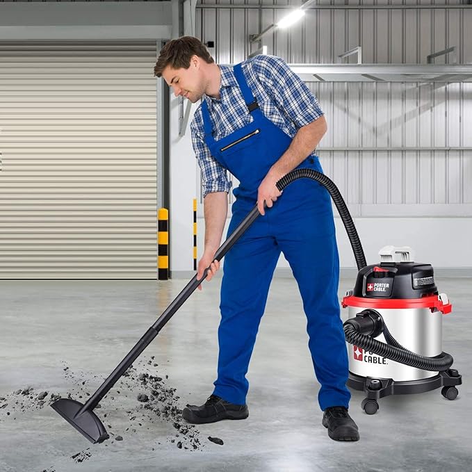 PORTER-CABLE 5 Gallon Wet Dry Vacuum, 4 Peak HP Stainless Steel 3 in 1 Shop Vacuum Blower with Powerful Suction, Ideal for Job Site, Garage, Basement, Model: PCX18406-5B