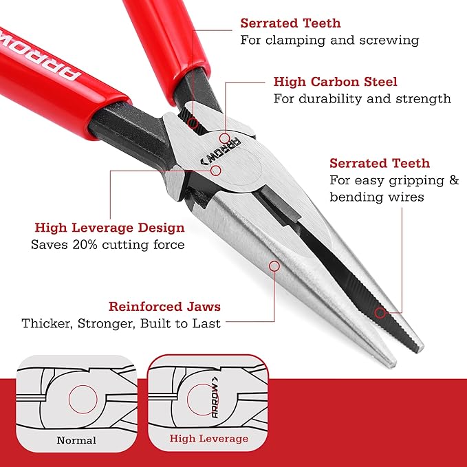 ARROW 3PCS Pliers Set, 6" Needle Nose Pliers, 6" Slip Joint, 8" Groove Joint with Non-slip Handle, Premium Carbon Steel, for Daily Repair & Home Maintenance