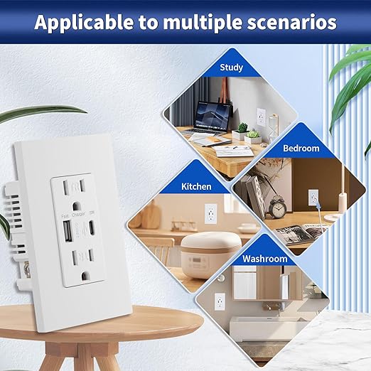 USB Wall Outlet, Charger Outlets Receptacles with 4.2A USB C Ports, 15 Amp Duplex Tamper Resistant Receptacle Plug with USB Electrical Outlet, Wall Plate Included, ETL Listed,White, 1 Pack