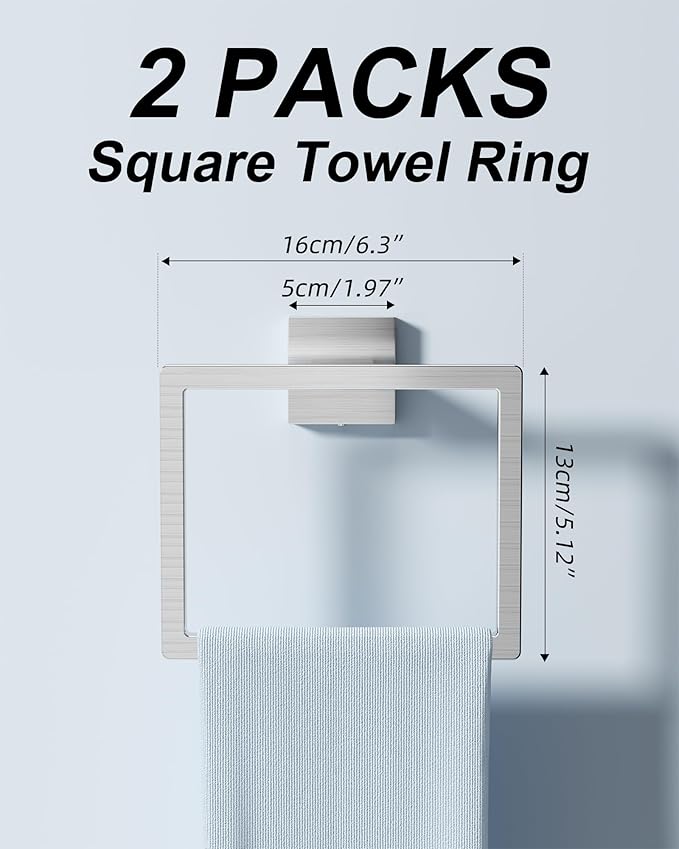 Brushed Nickel Bathroom Hardware Set, 10-Piece Stainless Steel Square Bathroom Towel Rack Set with 2× 24" Towel Bars, 2× TP Holders with Shelves, 2× Rings, 4× Robe Hooks