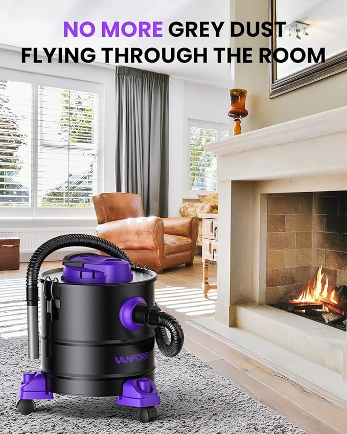Ash Vacuum for Pellet Stoves: 5.2 Gallon Fireplace Ash Vac with 1200w Powerful Suction & Wheeled Base - Ash Vacuum Cleaner for Fireplaces, Pellet Grill, Wood Stove, Fire Pits