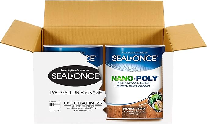 Seal-Once Nano+Poly Penetrating Wood Sealer with Polyurethane - Premium Waterproof Sealant -2 Gallon & Bronze Cedar