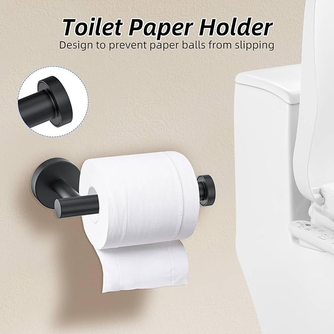 Matte Black Bathroom Accessories Set,10-Piece Bathroom Hardware Set,SUS304 Stainless Steel Towel Bar Set-Wall Mounted Towel Bar,Towel Holder-23.6 Inch