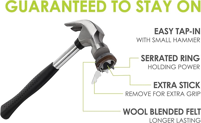 GorillaFelt CB257 Chair Leg Floor Protectors/Felt Glides (Set of 8) Tap On Felt Furniture Pads Guaranteed to Stay On, 1 Inch Round Sliders