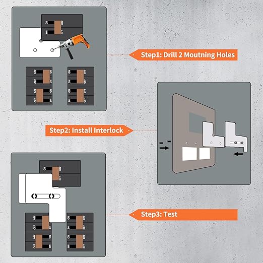 Generator Interlock Kit Main Breaker Interlock Kit Fit for Siemens 100 Amp and Murray 100 Amp Panel, 1 1/4" Space Between Main and Generator Breaker