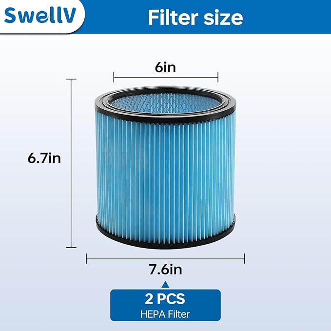 90304 Replacement Filter Compatible with Shop-Vac Shop Vac 90304, 90350, 90333,903-04-00, 9030400,fits most 5 Gallon and above Wet/Dry Vacuum Cleaners (2 Pack blue)