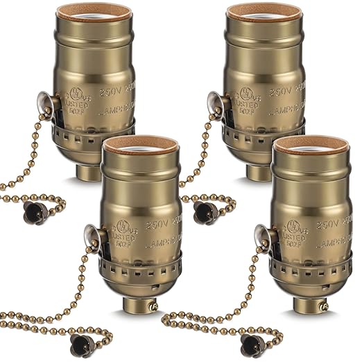 4 Pcs Pull Chain Lamp Socket Replacement, E26 Standard Threaded Base, Light Socket with Pull Chain, Lamp Parts for Repair