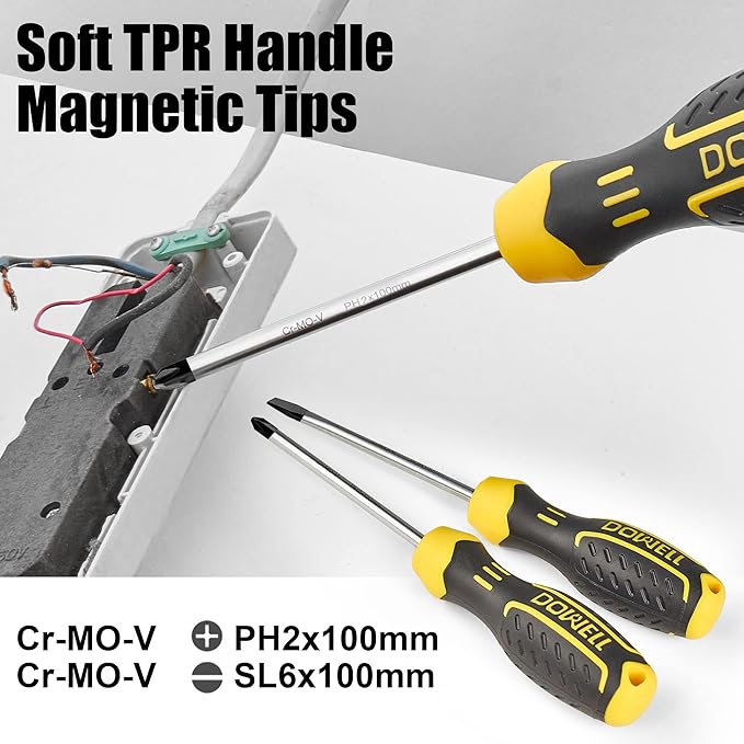 DOWELL 7-Piece Pliers Set - 10-Inch Groove Joint, 8-Inch Adjustable Wrench, Combination, 6-Inch Long Nose, Diagonal Cutting, Screwdrivers - Maintenance Tool Kit With Pouch