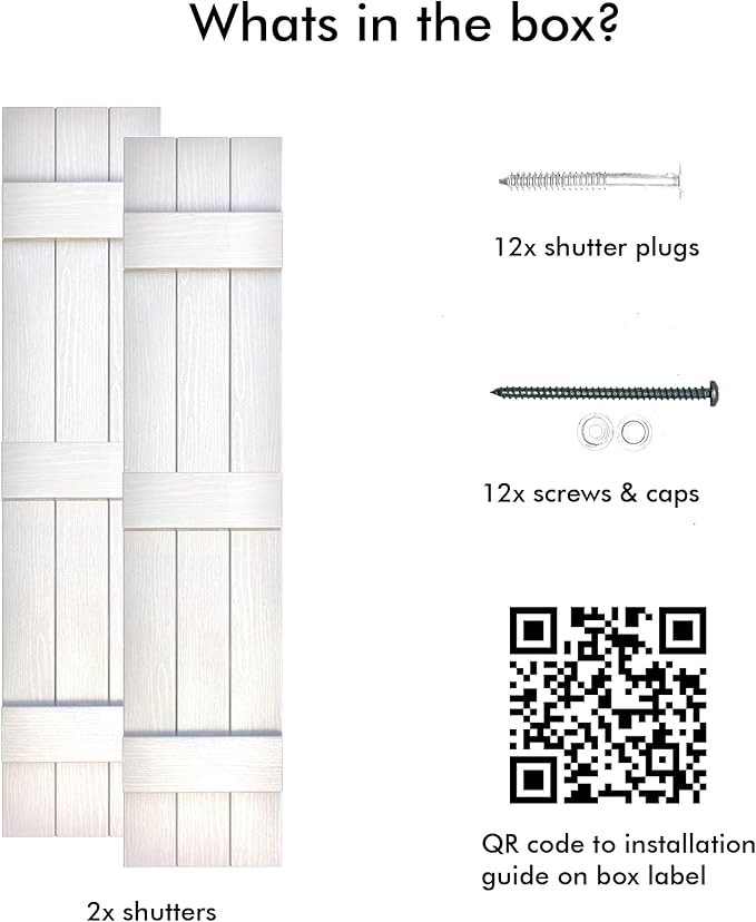 Board & Batten Vinyl Shutters (1 Pair) | 11"x63" (3-Board) - Dover White/Paintable | Exterior Window Shutters | Includes Mounting Hardware | Simple Installation | Made in USA