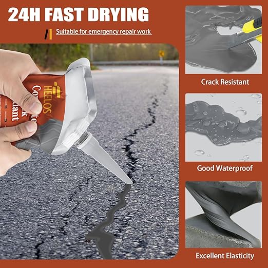 Cement Crack Filler 2Pack Grey, Self Leveling Cement Crack Sealant, High Elasticity Concrete Crack Filler Repair Sealer, Waterproof Caulking Glue for Driveway, Patio, Sidewalk, Garage Floor Repair