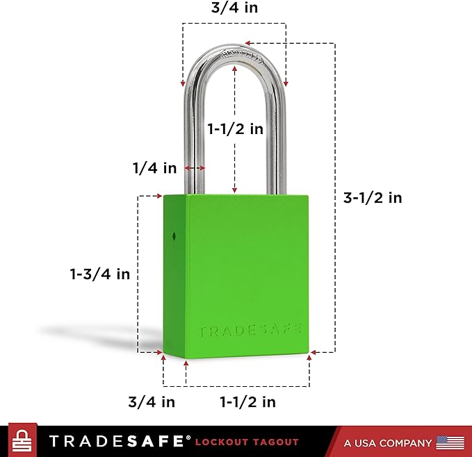 TRADESAFE Lockout Tagout Locks Set - 10 Green Aluminum Loto Locks, Keyed Different Lock Out Tag Out Padlocks, 2 Keys Per Lockout Padlock, OSHA Compliant