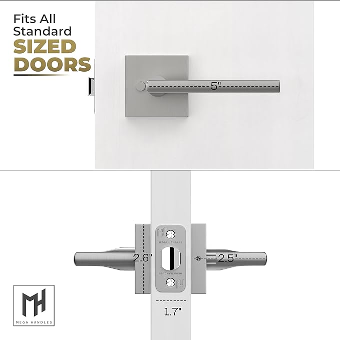 Mega Handles Prime Privacy Lever Door Handle for Hallway, Closet and Bathroom, Keyless Reversible Design Door Levers, Fits All Standard Door Sizes, Covered Screws Included - Satin Nickel (1 Pack), 5"