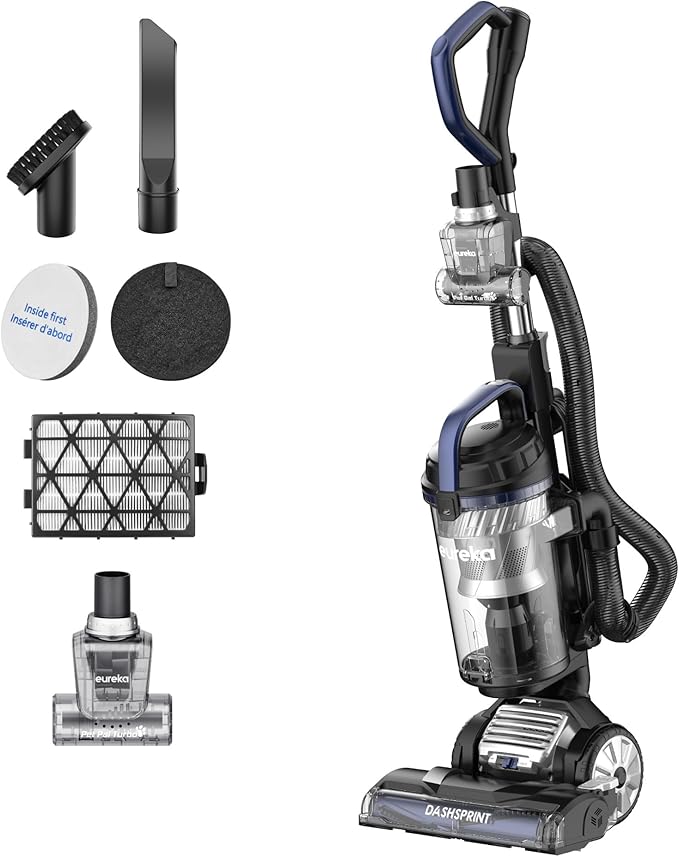 Eureka Upright Vacuum Cleaner for Carpet and Hard Floor,Powerful Vacuum With Dual Cyclone Suction,Swivel Steering,Anti-Tangle,Large Dust Cup,NEU612BL, Blue