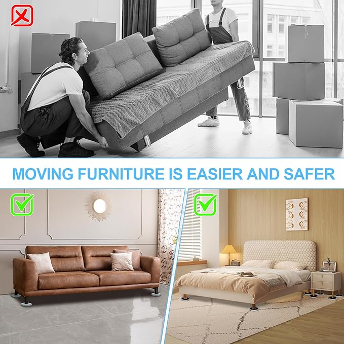New Upgrade Furniture Movers Sliders, 4+4 Pack 4.3" Multi-Surface Furniture Sliders with Groove Design, Round 4PCS Moving Pads and 4 Hardwood Socks, Protect Floor and Easily Move Furniture