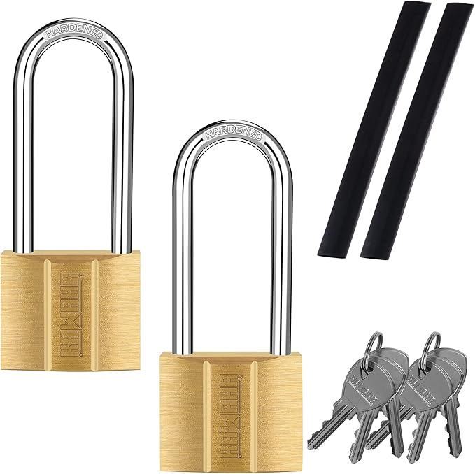 US-81/40L-2P Long Shackle Keyed Padlock (Keyed Alike, Waterproof, Solid Brass Lock) for Sheds, Storage Unit, School, Gym Locker, Fence, Toolbox, Hasp, Storage- 1-9/16 in. (40 mm L) *2