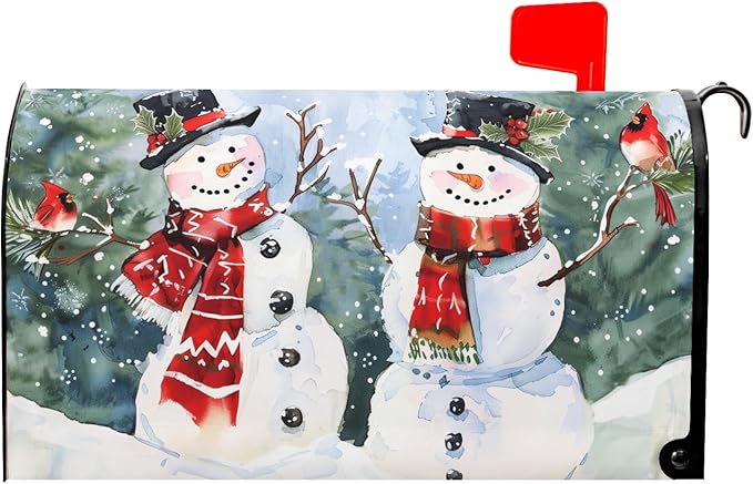 Kawani Winter Magnetic Snowman Trees Snow Mailbox Covers - Standard Size 25.5x21 Inch - Xmas Holiday Post Letter Box Cover for Garden Yard Decor