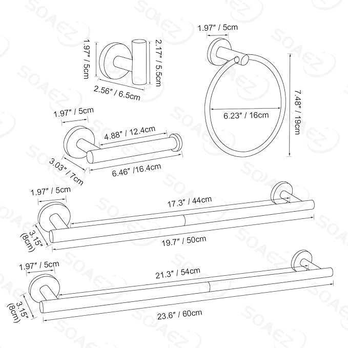 Bathroom Towel Holder Set, 6 Pieces Brushed Gold Towel Bar Bathroom Hardware Accessories Set, SUS304 Stainless Steel Towel Rack Towel Ring Toilet Paper Holder Set Wall Mounted