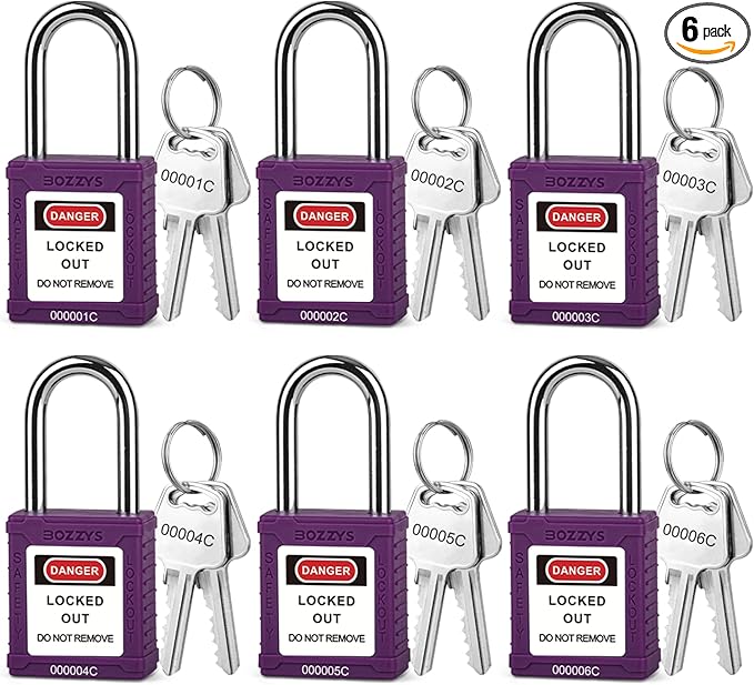 Lockout Tagout Locks 6-Pack|OSHA Purple Loto Locks Keyed Different|2 Keys/Lock for Industrial Machinery & Electrical Panels|Chrome Steel & Laser Coding