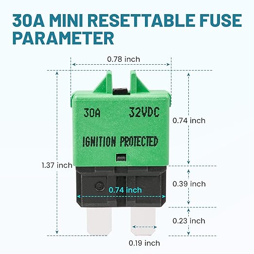 NuIth Manual Reset Mini Fuse Circuit Breakers 30A, E39 Low Profile ATO/ATC Circuit Breaker Blade Fuse 12V-32V DC 30A Re-settable Standard Blade Fuses for Car Truck RV Marine (2PCS-30A)