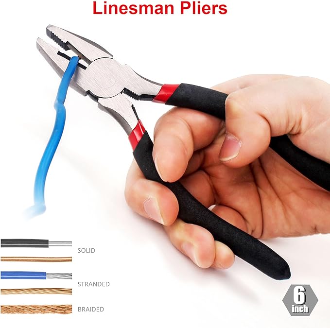 FASTPRO 7-Piece Utility Pliers and Wrench Set, Includes 8" Adjustable Wrench, 8" Groove Joint, 8" & 6" Slip Joint, 6" Long Nose, 6" Diagonal and 6" Linesman Pliers, Dipped Handle