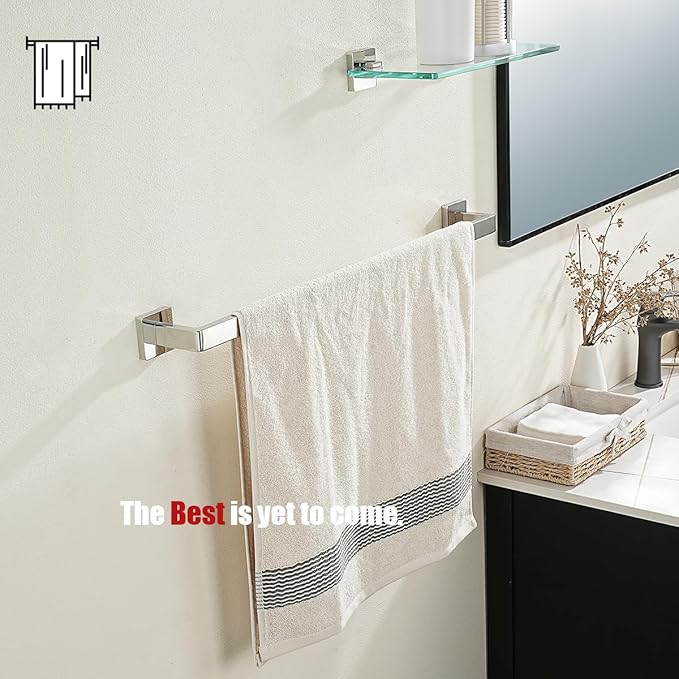 JQK Polished Towel Bar, Rounded Edges 26.41 Inch Towel Rack, 304 Stainless Steel Bathroom Wall Mount, Useable Length 24 Inch, TB250L24-CH