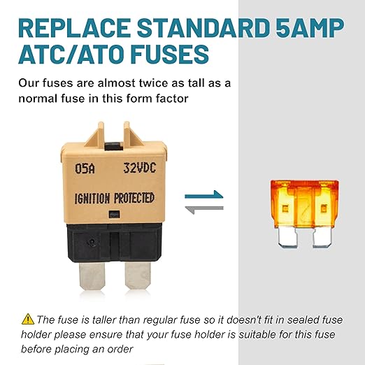 NuIth Manual Reset Mini Fuse Circuit Breakers 5A, E39 Low Profile ATO/ATC Circuit Breaker Blade Fuse 12V-32V DC 5A Re-settable Standard Blade Fuses for Car Truck RV Marine (2PCS-5A)