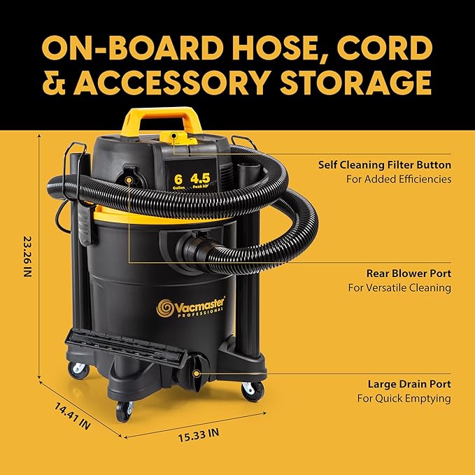 Vacmaster Professional 6 Gallon 4.5 Peak HP Wet/Dry Vacuum with Self-Cleaning Filter System - VDK611PF 0201