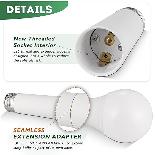 Light Socket Extender,E26 to E26 Medium Screw Light Bulb Socket Extensions,Light Bulb Camera Extensions,Recessed Socket 3-3/4" Extension Adapter