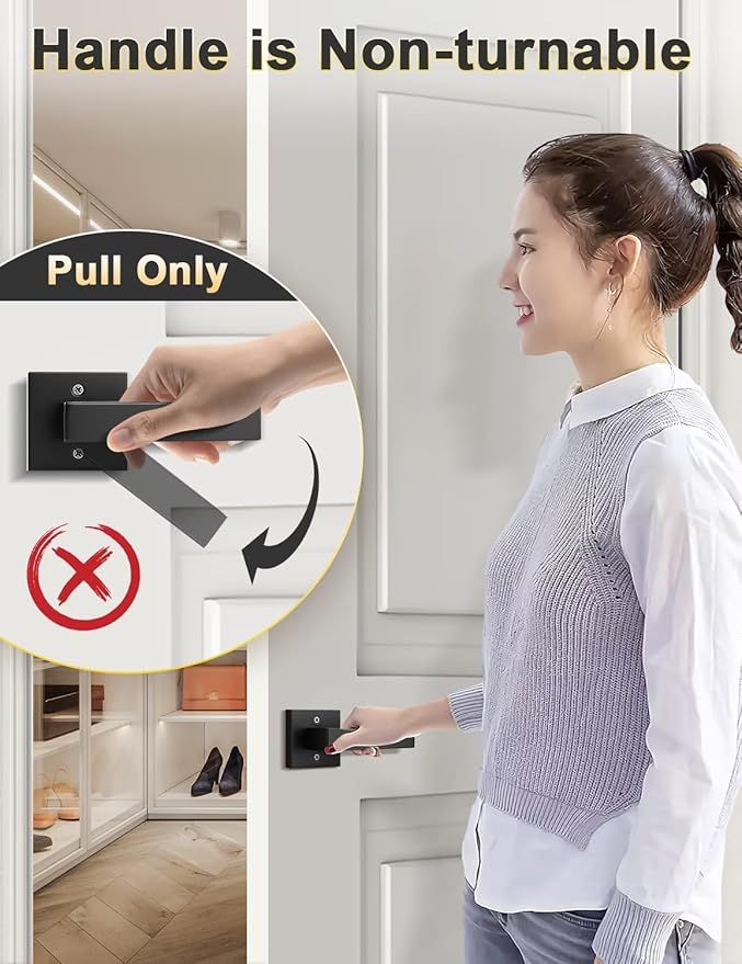 5 Pack Dummy Door Handles for Left Hand and Right Hand, Square Black Door Konbs for Closets, Non-Turning Single Side Pull