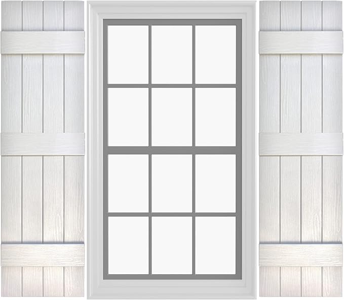 Board & Batten Vinyl Shutters (1 Pair) | 14.5"x71" (4-Board) - Dover White/Paintable | Exterior Window Shutters | Includes Mounting Hardware | Simple Installation | Made in USA