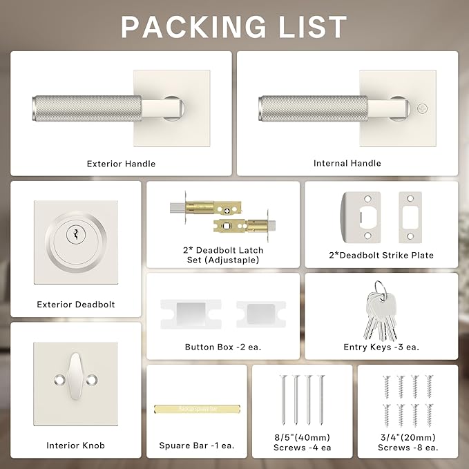 Amerdeco Front Door Lock Set with Double Cylinder Deadbolt, Exterior Entry Door Lever, Heavy Duty Entry Door Locksets for Left or Right Hand Exterior Door(Brushed Satin Nickel 1 Pack)